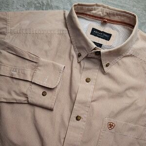 ARIAT PRO SERIES Men's L/G Orange White Pinstripe Casual Button-Down Shirt Long